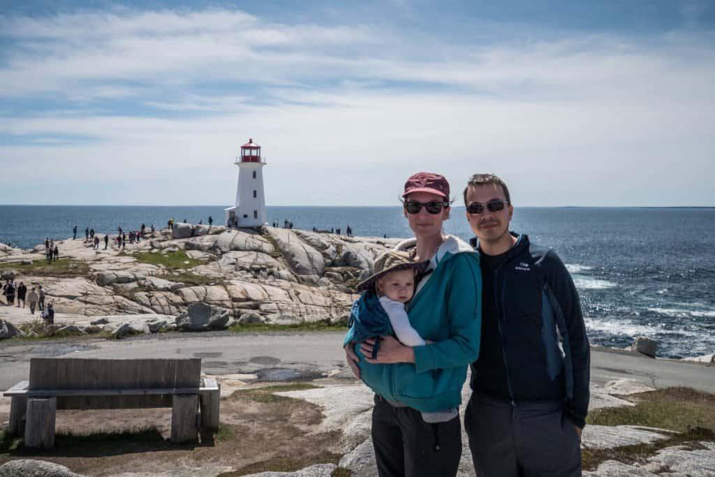 Peggy's Cove, lighthouse, America, Canada, Nova Scotia, family, baby, traveler, Manoa, Amandine, François